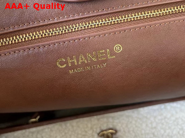 Chanel Large Shopping Bag Shearling Lambskin Gold Tone Metal Brown and Beige A66941 Replica