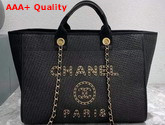 Chanel Large Shopping Bag Straw Calfskin and Gold Tone Metal Black A66941 Replica