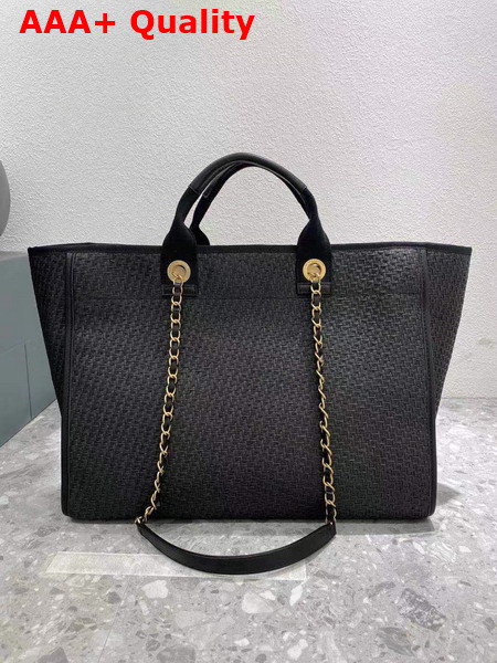 Chanel Large Shopping Bag Straw Calfskin and Gold Tone Metal Black A66941 Replica