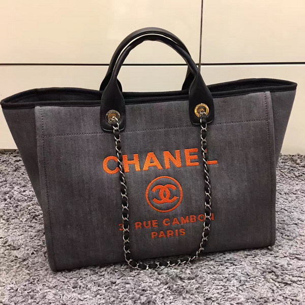 Chanel Large Shopping Bag Toile Sequins Charcoal For Sale