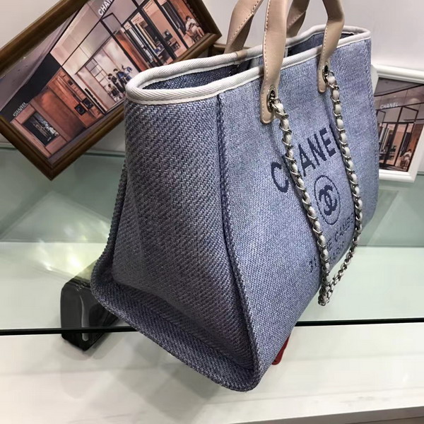 Chanel Large Shopping Bag Toile Sequins Light Blue For Sale