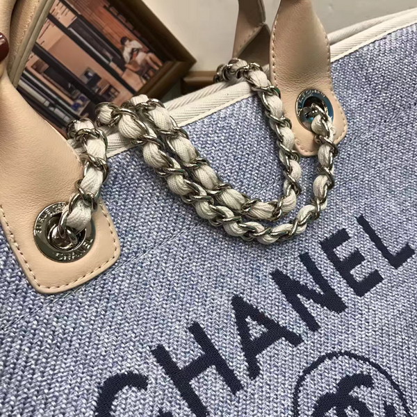 Chanel Large Shopping Bag Toile Sequins Light Blue For Sale