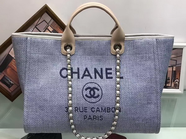 Chanel Large Shopping Bag Toile Sequins Light Blue For Sale