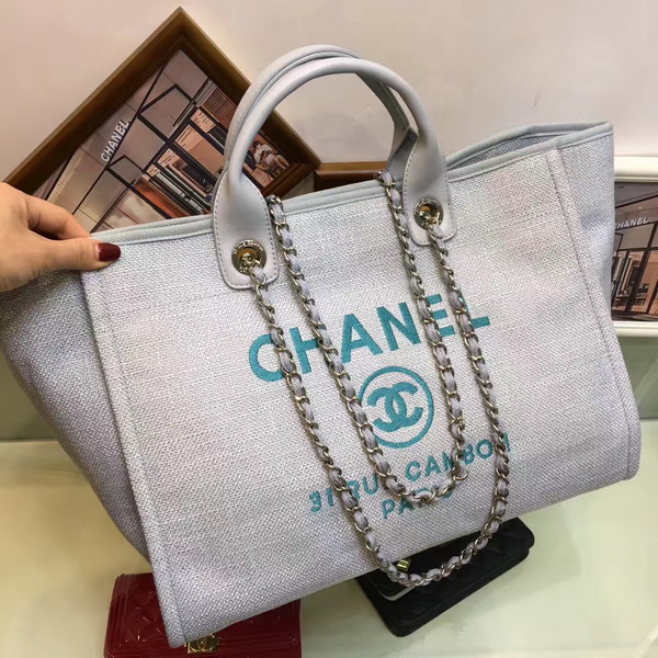 Chanel Large Shopping Bag Toile Sequins Pale Blue For Sale