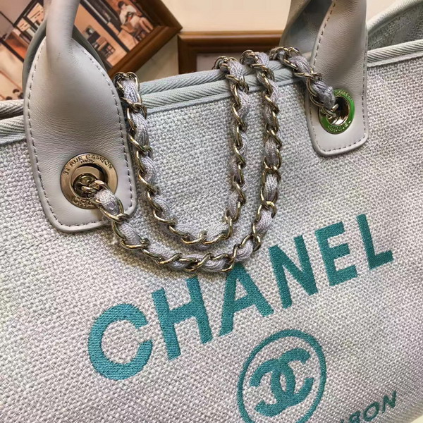 Chanel Large Shopping Bag Toile Sequins Pale Blue For Sale