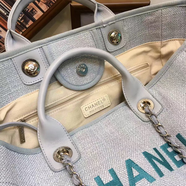 Chanel Large Shopping Bag Toile Sequins Pale Blue For Sale