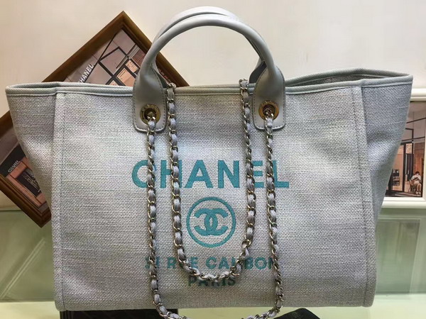 Chanel Large Shopping Bag Toile Sequins Pale Blue For Sale