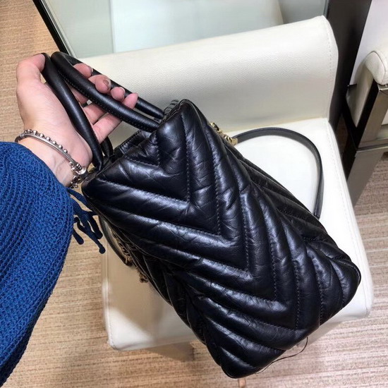 Chanel Large Shopping Bag in Aged Calfskin with Chevron Detail Black A57974