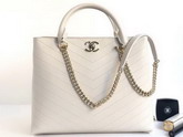 Chanel Large Shopping Bag in Beige Chevron Calfskin A57553