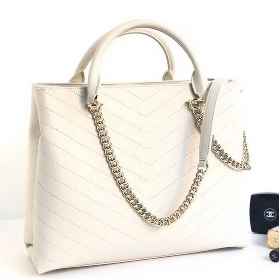 Chanel Large Shopping Bag in Beige Chevron Calfskin A57553