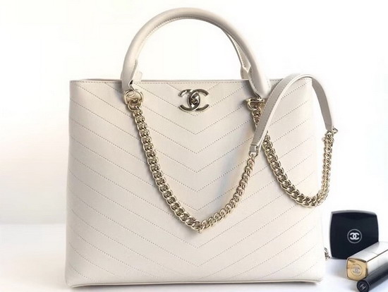 Chanel Large Shopping Bag in Beige Chevron Calfskin A57553