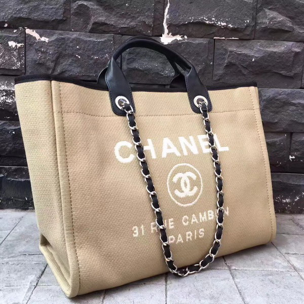 Chanel Large Shopping Bag in Beige Printed Fabric