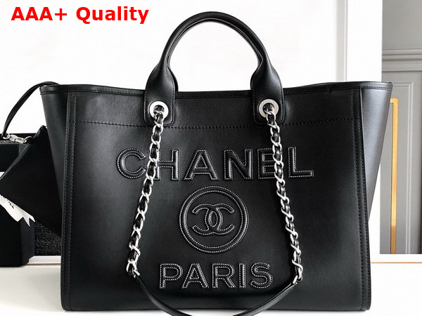 Chanel Large Shopping Bag in Black Calfskin Silver Tone Metal A66941 Replica