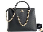 Chanel Large Shopping Bag in Black Chevron Calfskin A57553