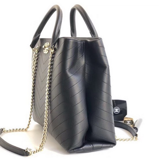 Chanel Large Shopping Bag in Black Chevron Calfskin A57553