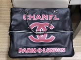 Chanel Large Shopping Bag in Black Lambskin and Wool