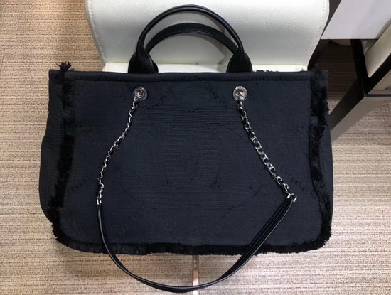 Chanel Large Shopping Bag in Black Mixed Fibers and Goatskin A57167