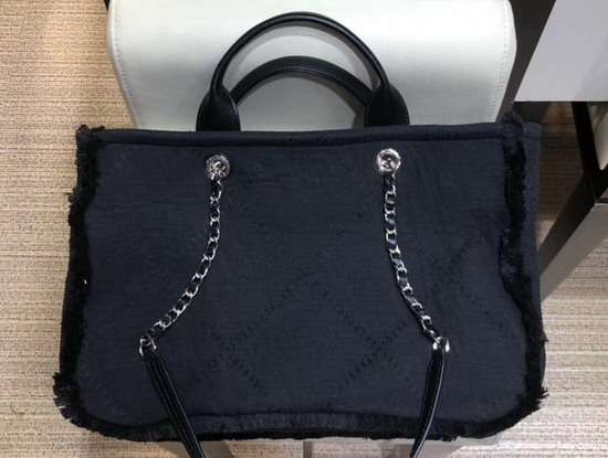 Chanel Large Shopping Bag in Black Mixed Fibers and Goatskin A57167