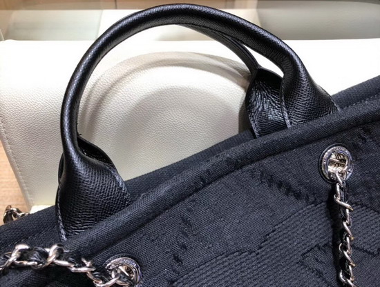 Chanel Large Shopping Bag in Black Mixed Fibers and Goatskin A57167