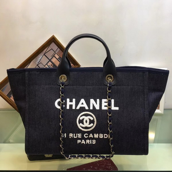 Chanel Large Shopping Bag in Black Printed Fabric