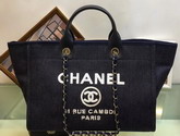 Chanel Large Shopping Bag in Black Printed Fabric