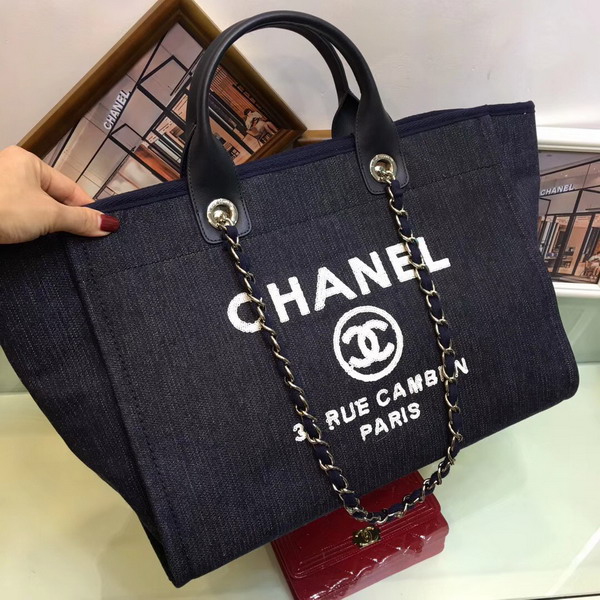 Chanel Large Shopping Bag in Black Printed Fabric