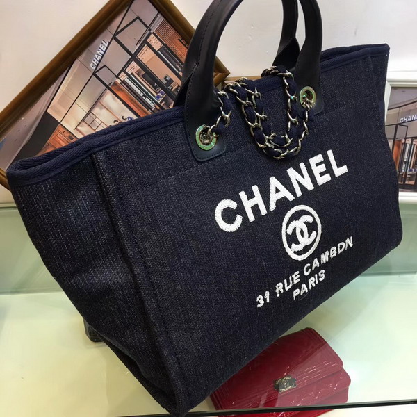 Chanel Large Shopping Bag in Black Printed Fabric