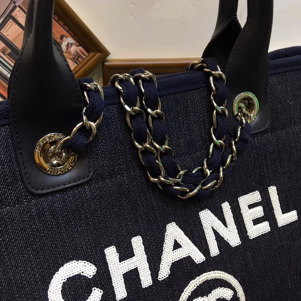 Chanel Large Shopping Bag in Black Printed Fabric