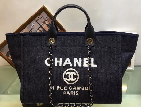 Chanel Large Shopping Bag in Black Printed Fabric