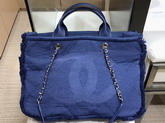 Chanel Large Shopping Bag in Blue Mixed Fibers and Goatskin A57167