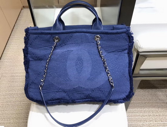 Chanel Large Shopping Bag in Blue Mixed Fibers and Goatskin A57167