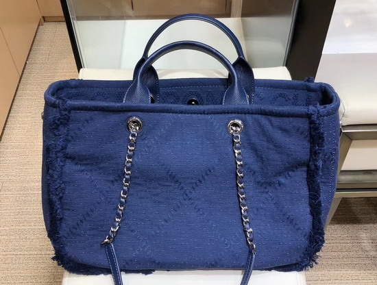 Chanel Large Shopping Bag in Blue Mixed Fibers and Goatskin A57167