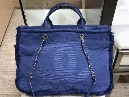 Chanel Large Shopping Bag in Blue Mixed Fibers and Goatskin A57167