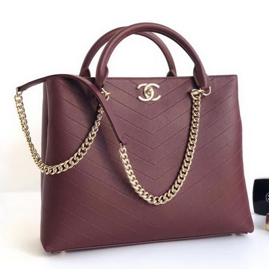 Chanel Large Shopping Bag in Burgundy Chevron Calfskin A57553