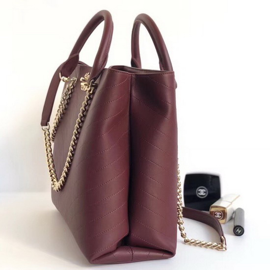 Chanel Large Shopping Bag in Burgundy Chevron Calfskin A57553