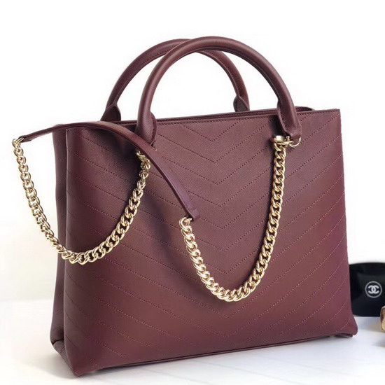 Chanel Large Shopping Bag in Burgundy Chevron Calfskin A57553