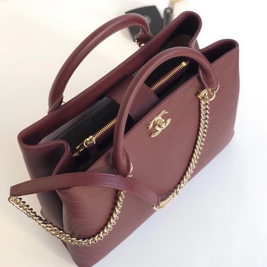 Chanel Large Shopping Bag in Burgundy Chevron Calfskin A57553