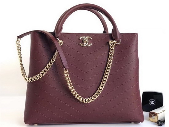 Chanel Large Shopping Bag in Burgundy Chevron Calfskin A57553