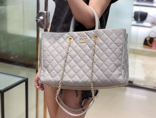 Chanel Large Shopping Bag in Elephant Grey Grained Calfskin