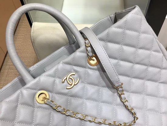 Chanel Large Shopping Bag in Elephant Grey Grained Calfskin