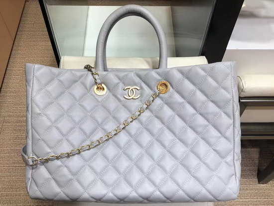 Chanel Large Shopping Bag in Elephant Grey Grained Calfskin