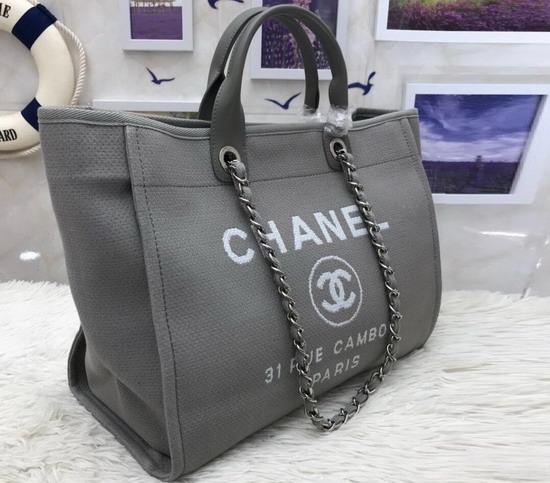 Chanel Large Shopping Bag in Grey Canvas