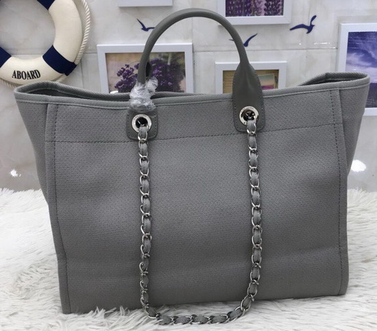 Chanel Large Shopping Bag in Grey Canvas