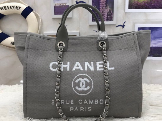 Chanel Large Shopping Bag in Grey Canvas