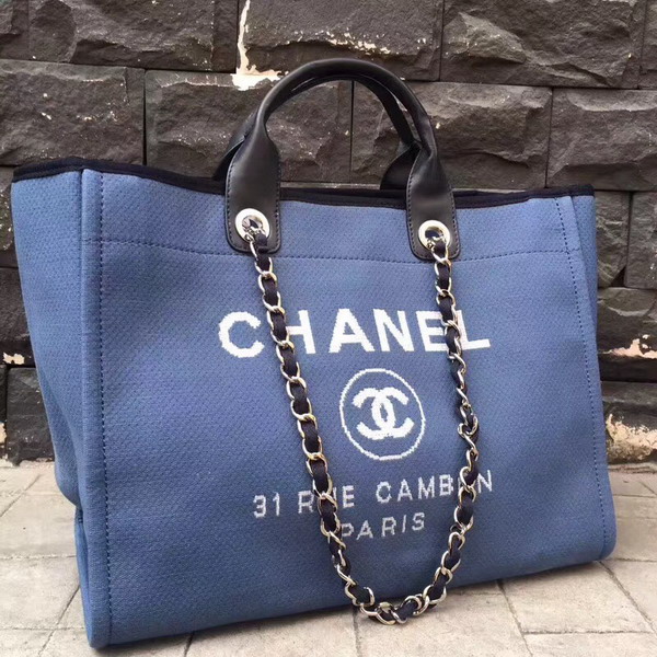 Chanel Large Shopping Bag in Light Blue Printed Fabric