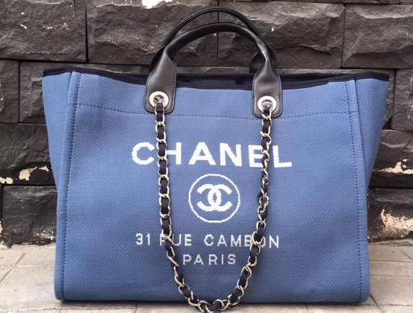 Chanel Large Shopping Bag in Light Blue Printed Fabric