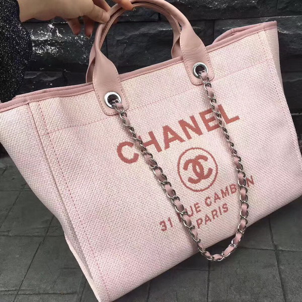 Chanel Large Shopping Bag in Light Pink Printed Fabric