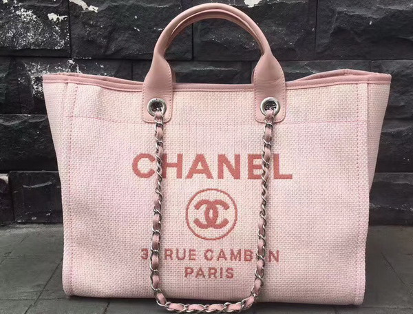 Chanel Large Shopping Bag in Light Pink Printed Fabric