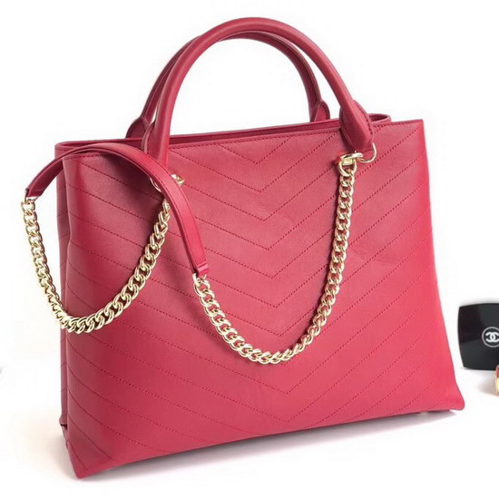 Chanel Large Shopping Bag in Red Chevron Calfskin A57553