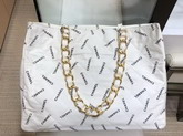 Chanel Large Shopping Bag in White Fabric with Allover Printed Chanel Logo